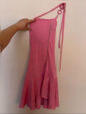 Pink Elsie and Fred Halter Midi Dress with Side Zip Detail